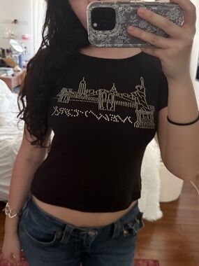 NEW YORK bought in NY Rhinestone Graphic Short Sleeve Top